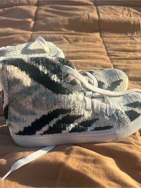 Elysian by Emily Morrison Ankara Silk Velvet Zebra Print High Tops Size 38